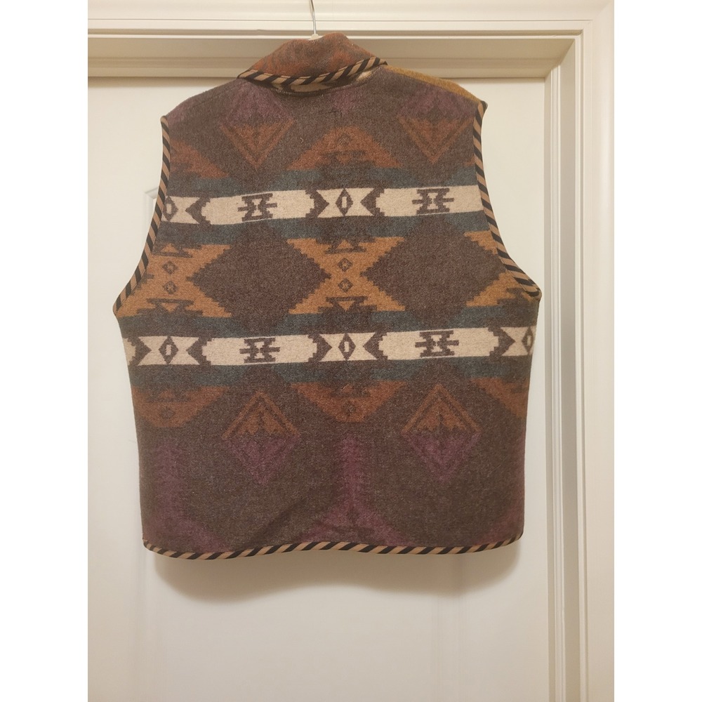 CB Wraps by Canvasbacks Wool Blend Southwestern Geometric Vest Brown Large USA - Picture 2 of 4